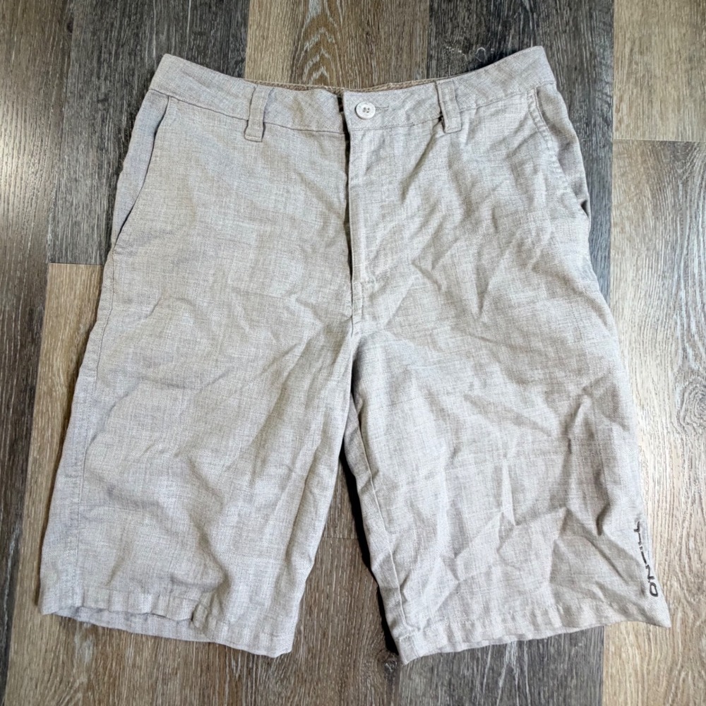 O'Neill Walk Shorts Mens 28 Tan Linen Look Viscose Blend Flat Front Beach Surf